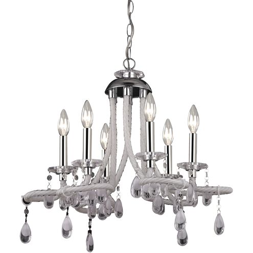 Alaric 6 Light 22 inch Chrome with White and Clear Chandelier Ceiling Light