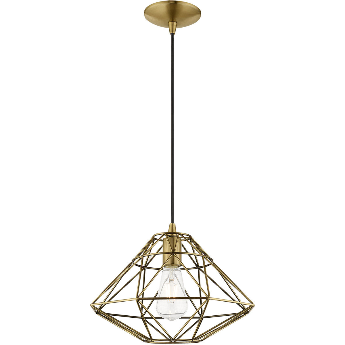 Geometric 1 Light 14 inch Antique Brass Mini Pendant Ceiling Light