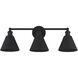 Modern Farmhouse 3 Light 27 inch Matte Black Bathroom Vanity Light Wall Light