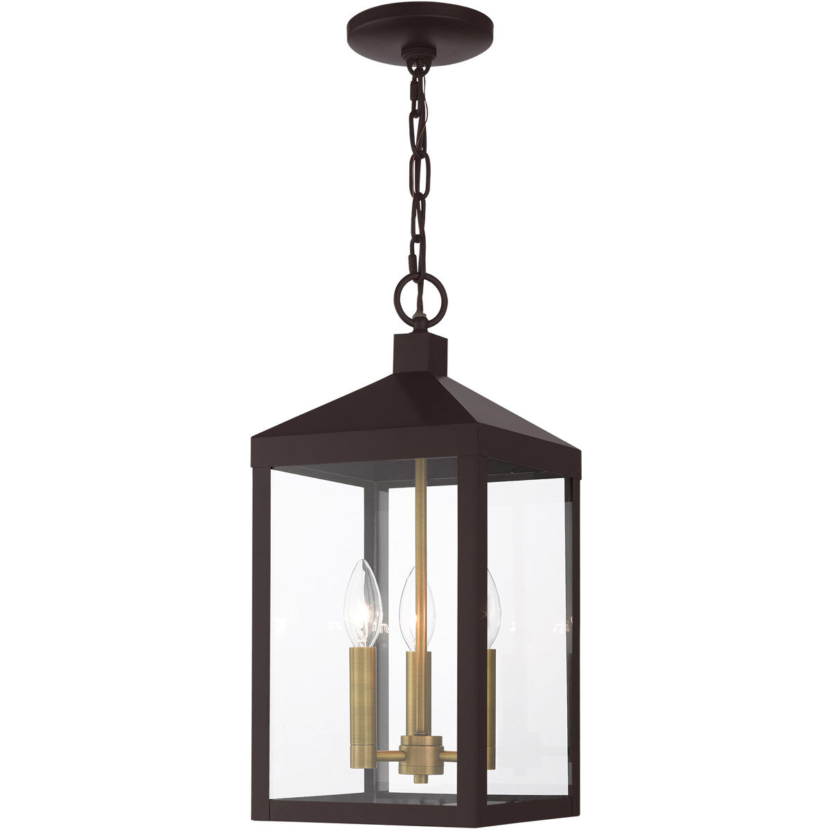 Nyack 3 Light 8.25 inch Bronze with Antique Brass Cluser Outdoor Pendant Lantern