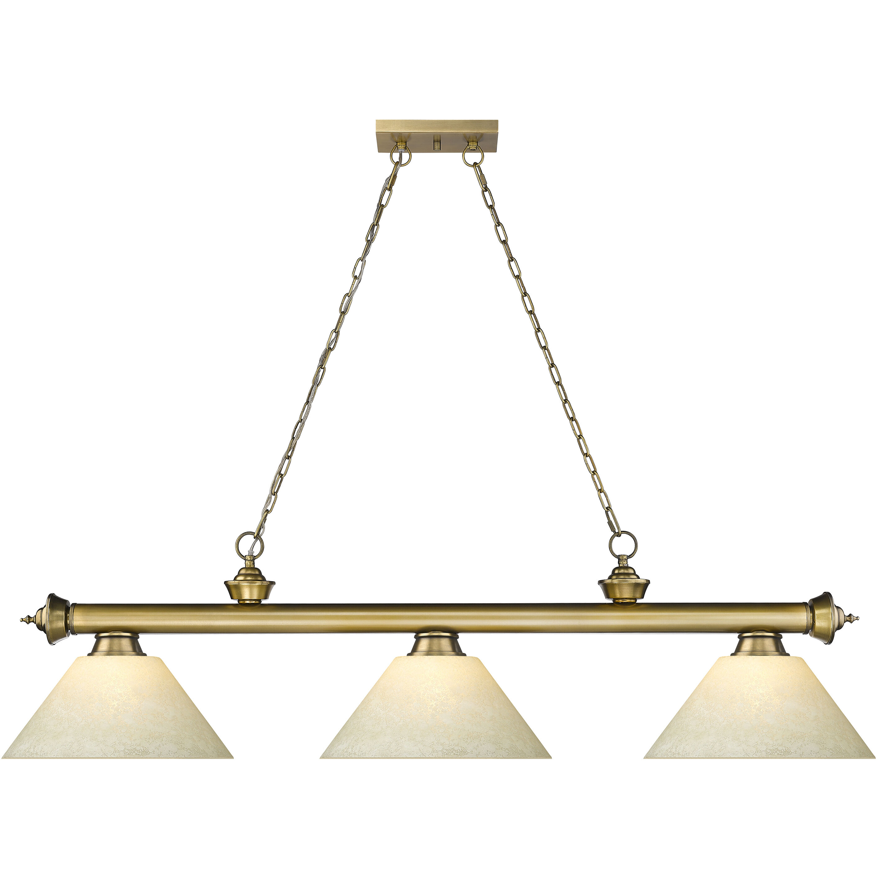 Cordon 3 Light 57.25 inch Rubbed Brass Billiard Ceiling Light in Golden Mottle Glass