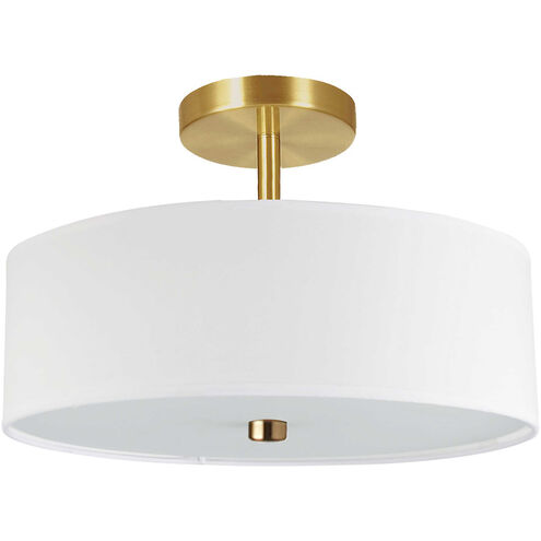 Everly 3 Light 14.25 inch Aged Brass with White Semi-Flush Mount Ceiling Light