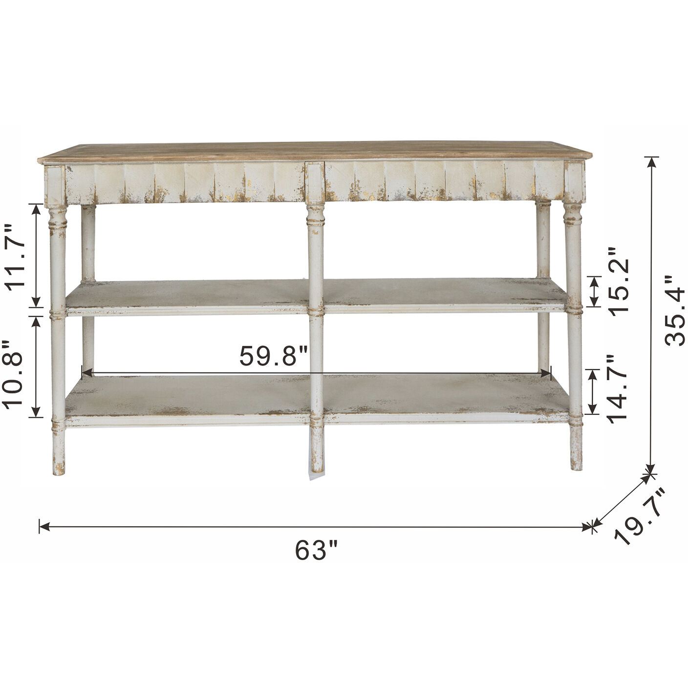 Anita 63 X 19.7 inch Distressed White and Beige Console Table