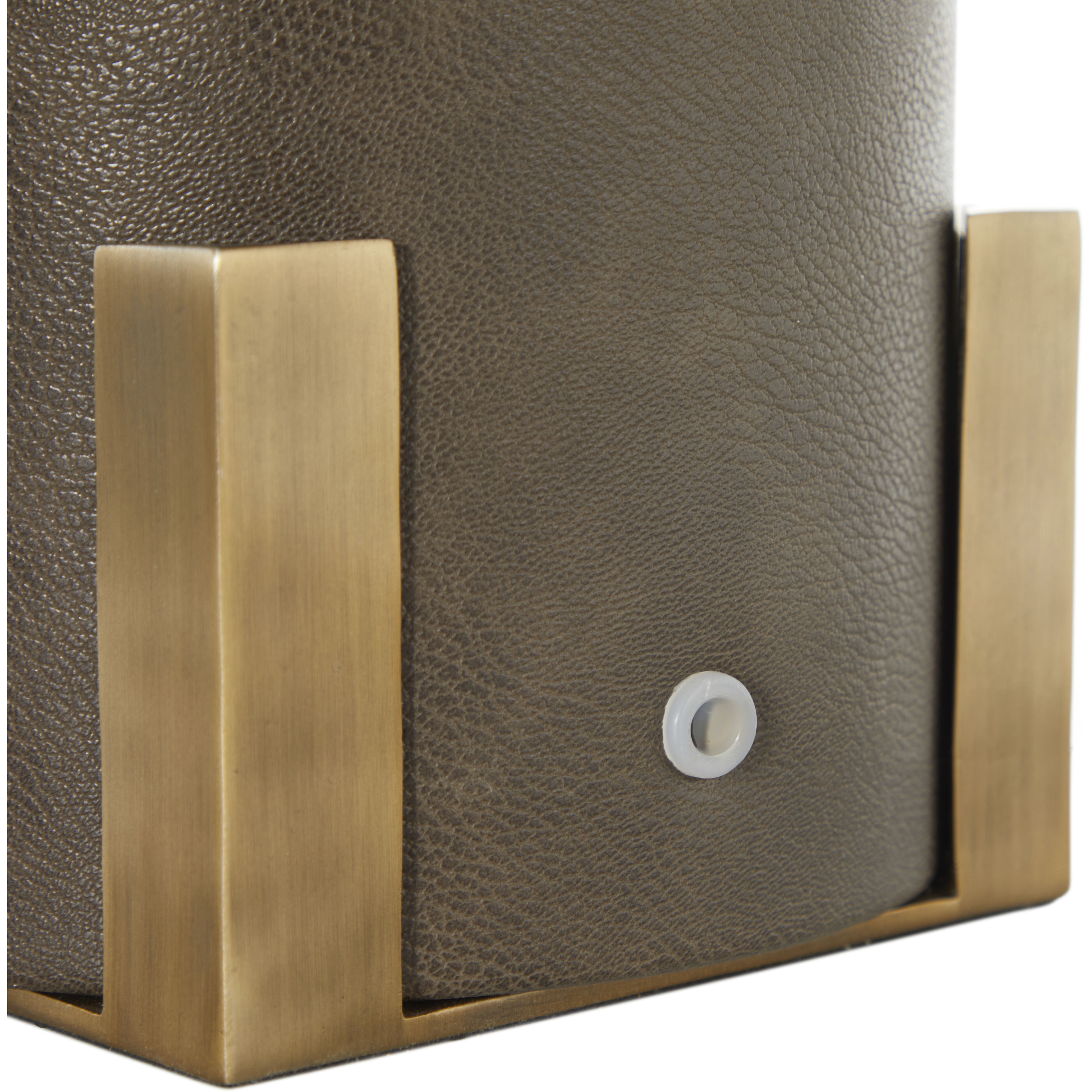 Bronx 29 inch Brushed Antique Brass and Dark Brown Leather with Beige Linen Table Lamp Portable Light