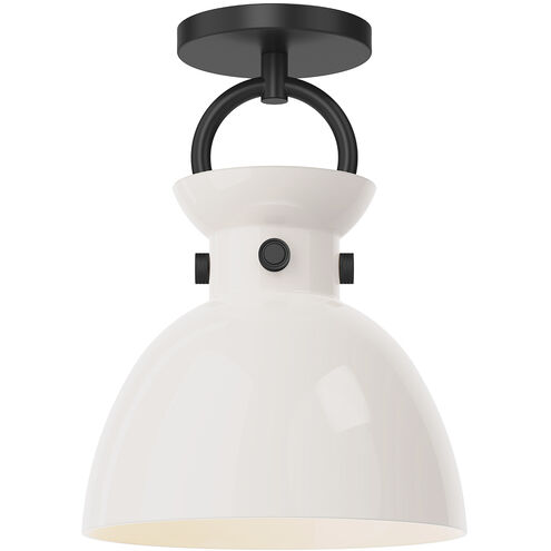 Alora Mood Waldo 1 Light 8.75 inch Matte Black Semi Flush Mount Ceiling Light in Glossy Opal