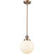 Franklin Restoration Beacon 1 Light 8 inch Antique Copper Mini Pendant Ceiling Light in Incandescent, Matte White, Franklin Restoration