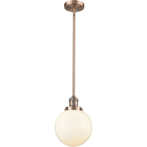 Franklin Restoration Beacon 1 Light 8 inch Antique Copper Mini Pendant Ceiling Light in Incandescent, Matte White, Franklin Restoration