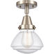 Franklin Restoration Olean 1 Light 7 inch Brushed Satin Nickel Flush Mount Ceiling Light in Seedy Glass