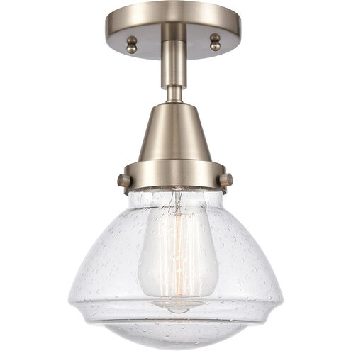 Franklin Restoration Olean 1 Light 7 inch Brushed Satin Nickel Flush Mount Ceiling Light in Seedy Glass