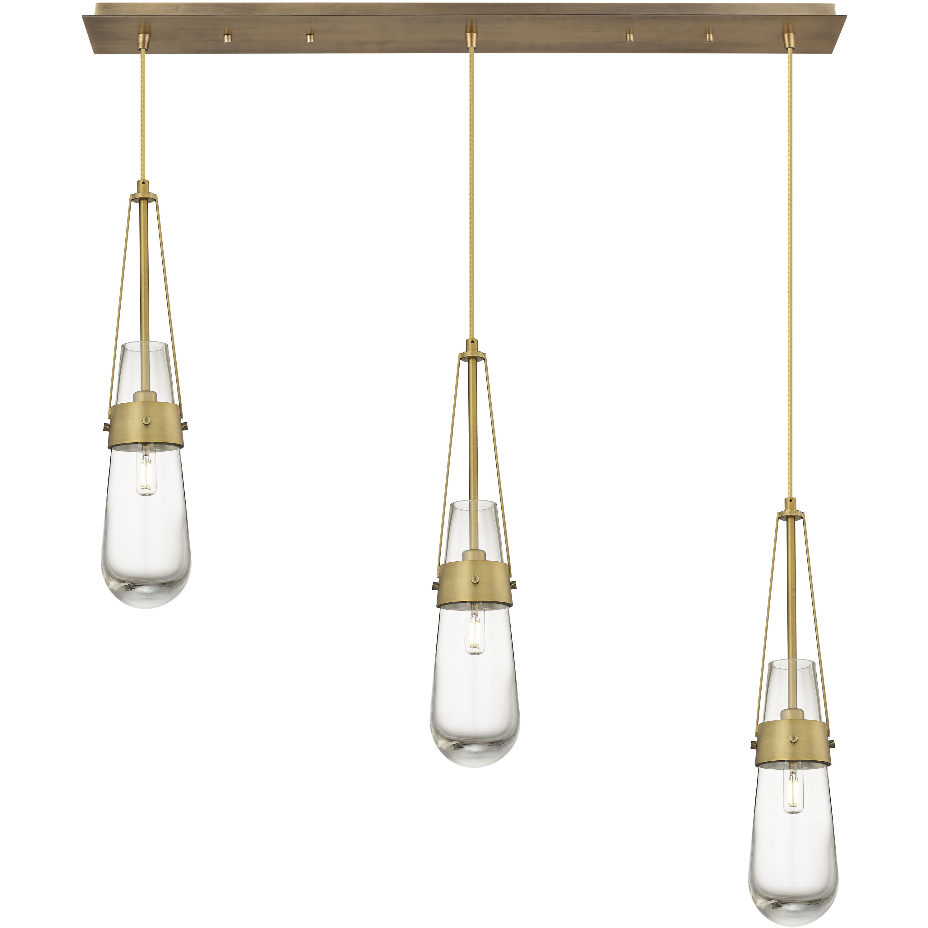 Milan 3 Light 36.13 inch Brushed Brass Linear Pendant Ceiling Light in Clear Glass