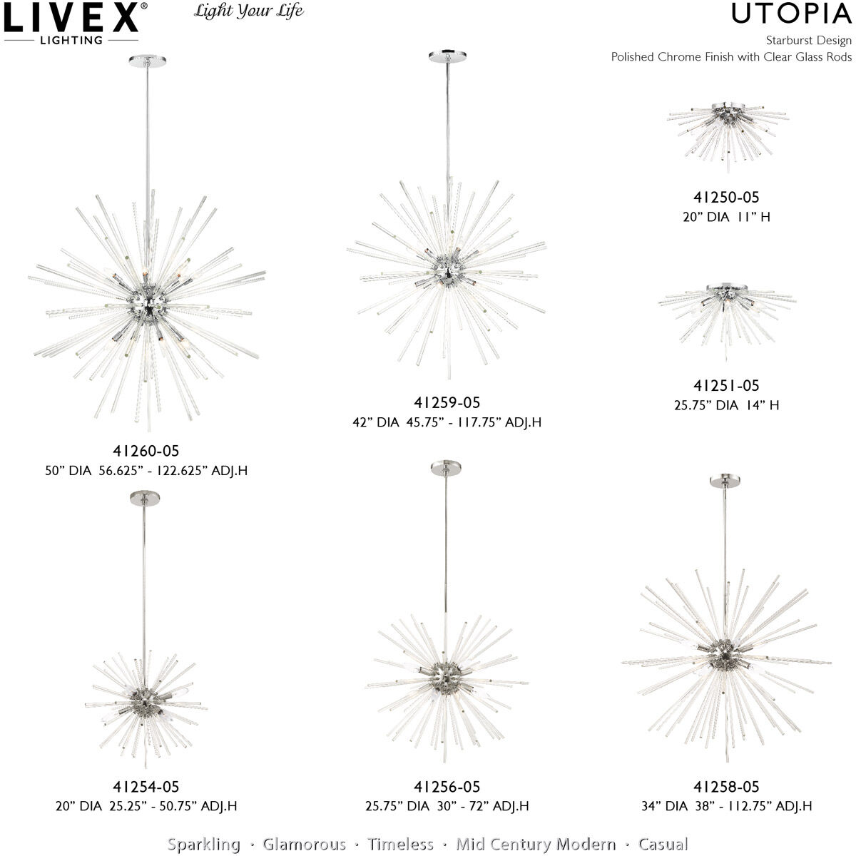 Utopia 12 Light 42 inch Polished Chrome Foyer Pendant Chandelier Ceiling Light