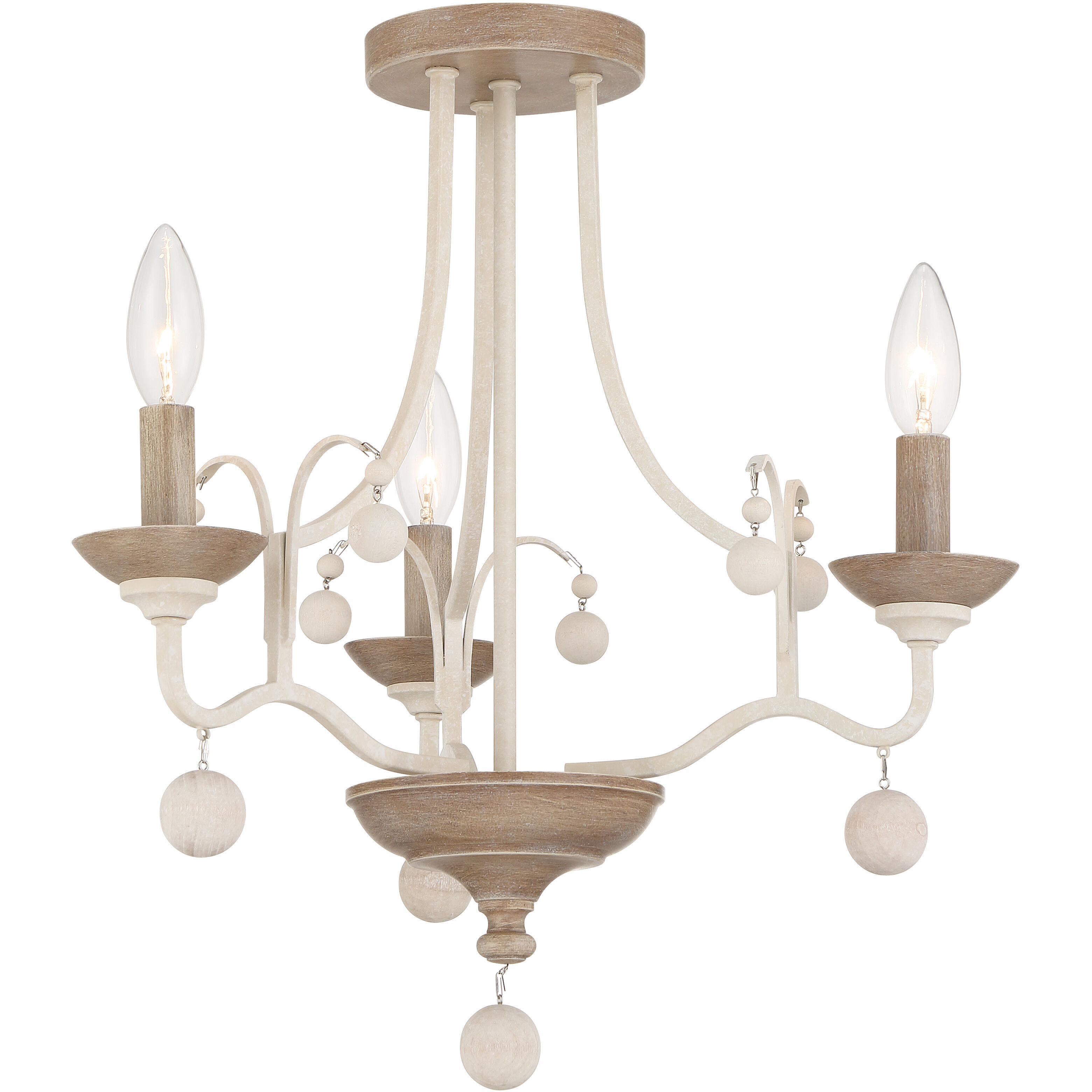 Colonial Charm 3 Light 16.75 inch White Wash and Sun Dried Clay Semi Flush Ceiling Light