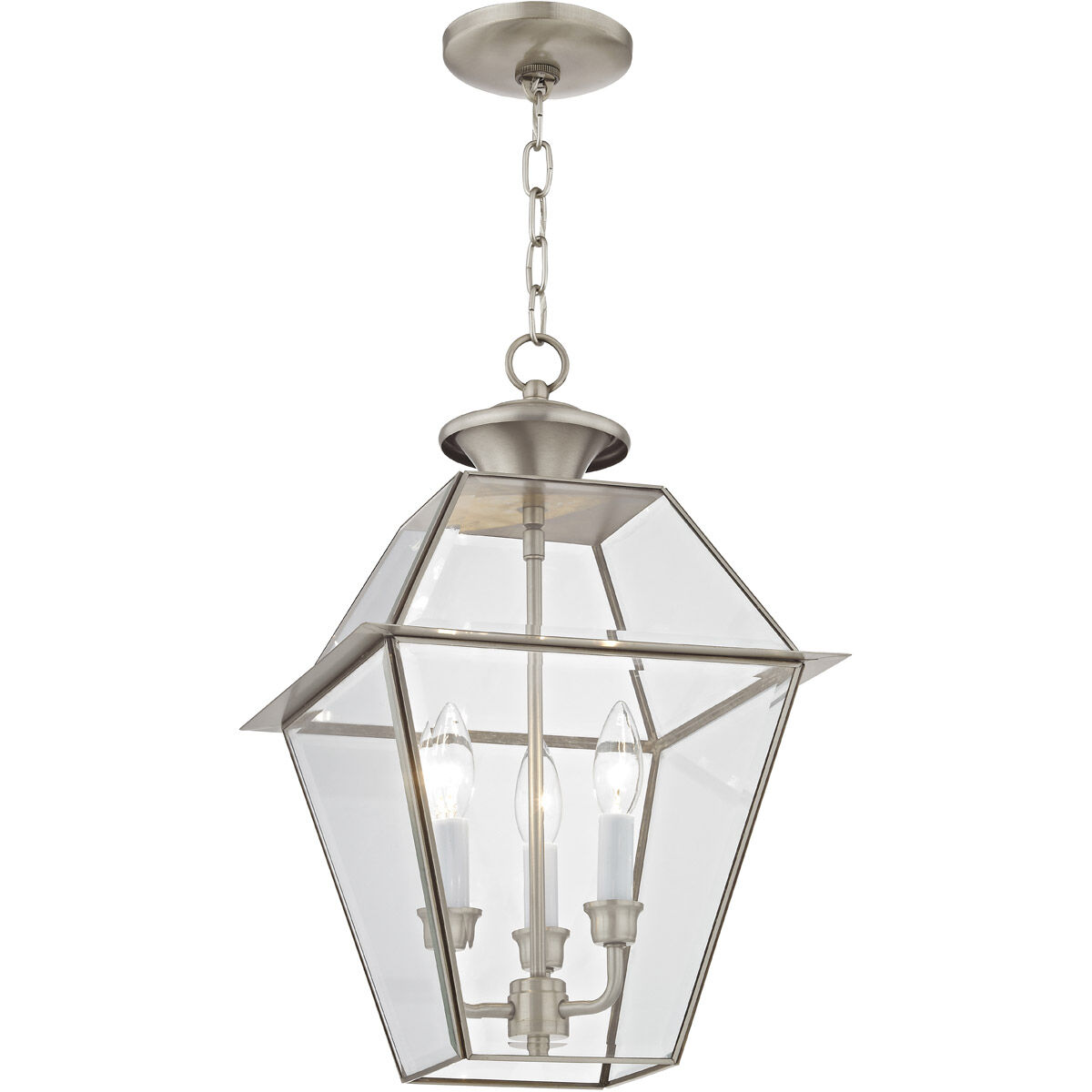 Westover 3 Light 12 inch Brushed Nickel Outdoor Pendant Lantern