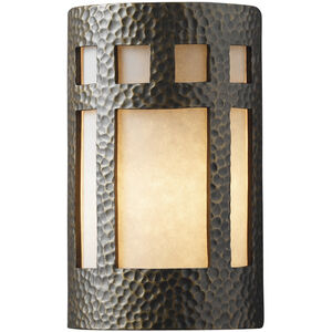Ambiance Cylinder LED 9 inch Hammered Pewter Outdoor Wall Sconce in 1000 Lm LED, Small