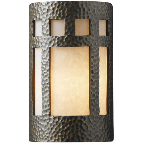 Ambiance Cylinder LED 9.25 inch Hammered Pewter Outdoor Wall Sconce, Small