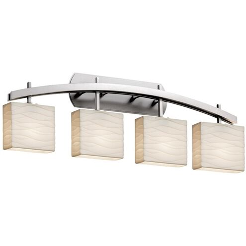 Porcelina 4 Light 35.5 inch Brushed Nickel Bath Bar Wall Light in Waves, Incandescent, Rectangle