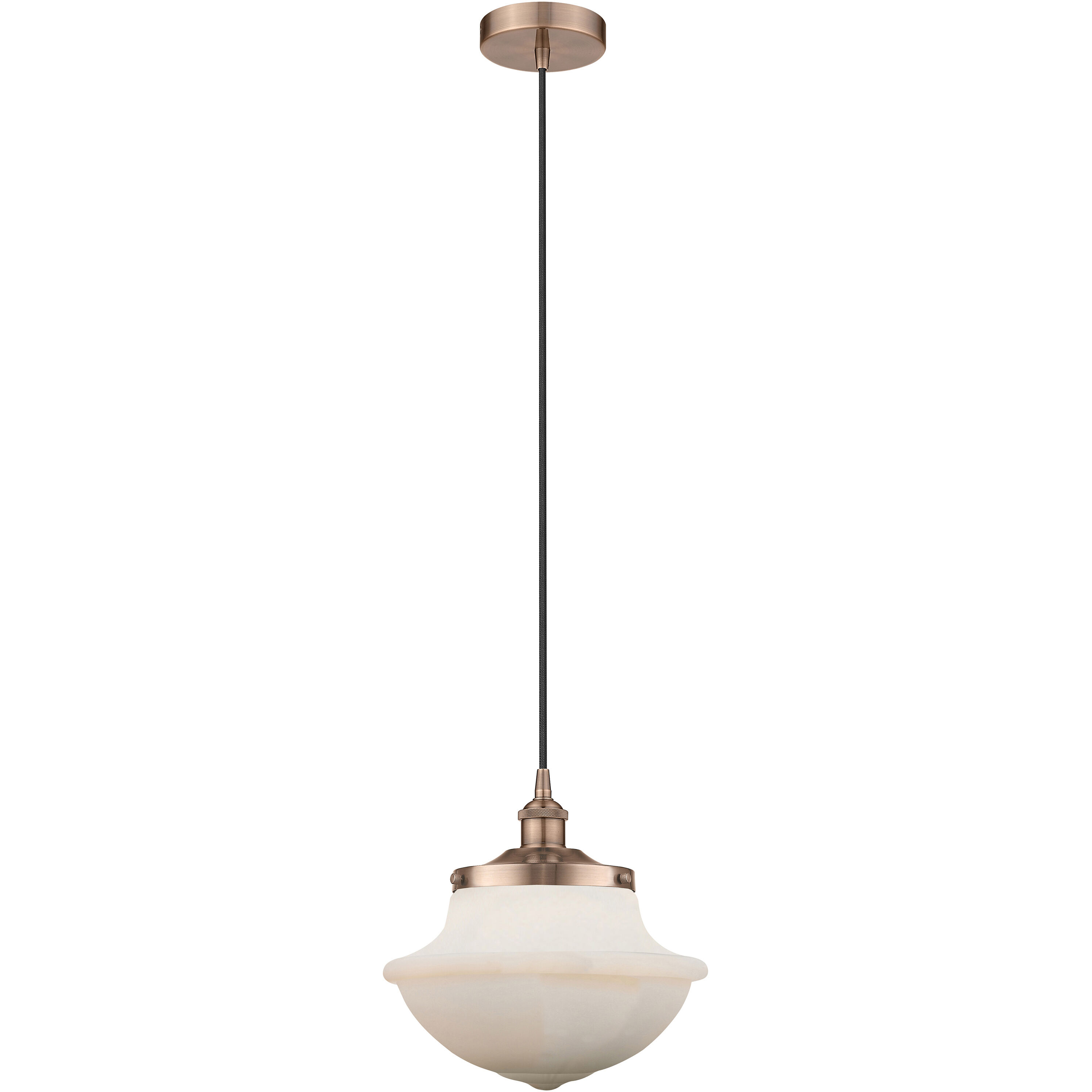 Oxford 1 Light 11.75 inch Antique Copper Mini Pendant Ceiling Light in Matte White Glass