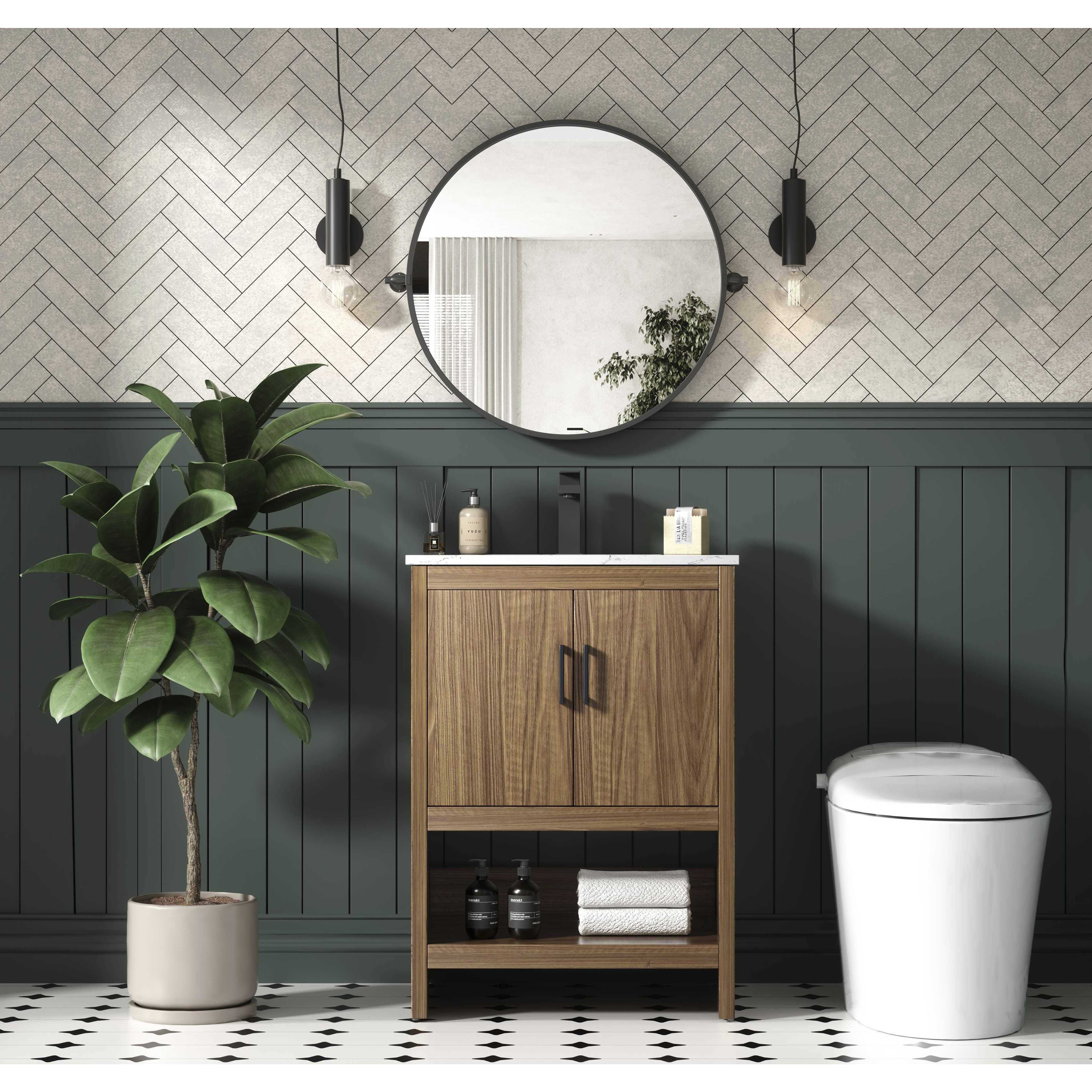 Ira 24 X 34 inch Walnut Brown Bathroom Vanity Cabinet