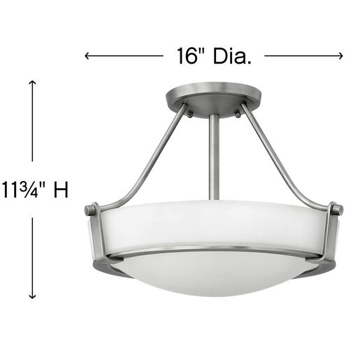 Hathaway LED 16 inch Antique Nickel Indoor Semi-Flush Mount Ceiling Light in Etched White