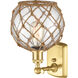 Ballston Farmhouse Rope LED 8 inch Satin Gold Sconce Wall Light in Clear Glass with Brown Rope, Ballston