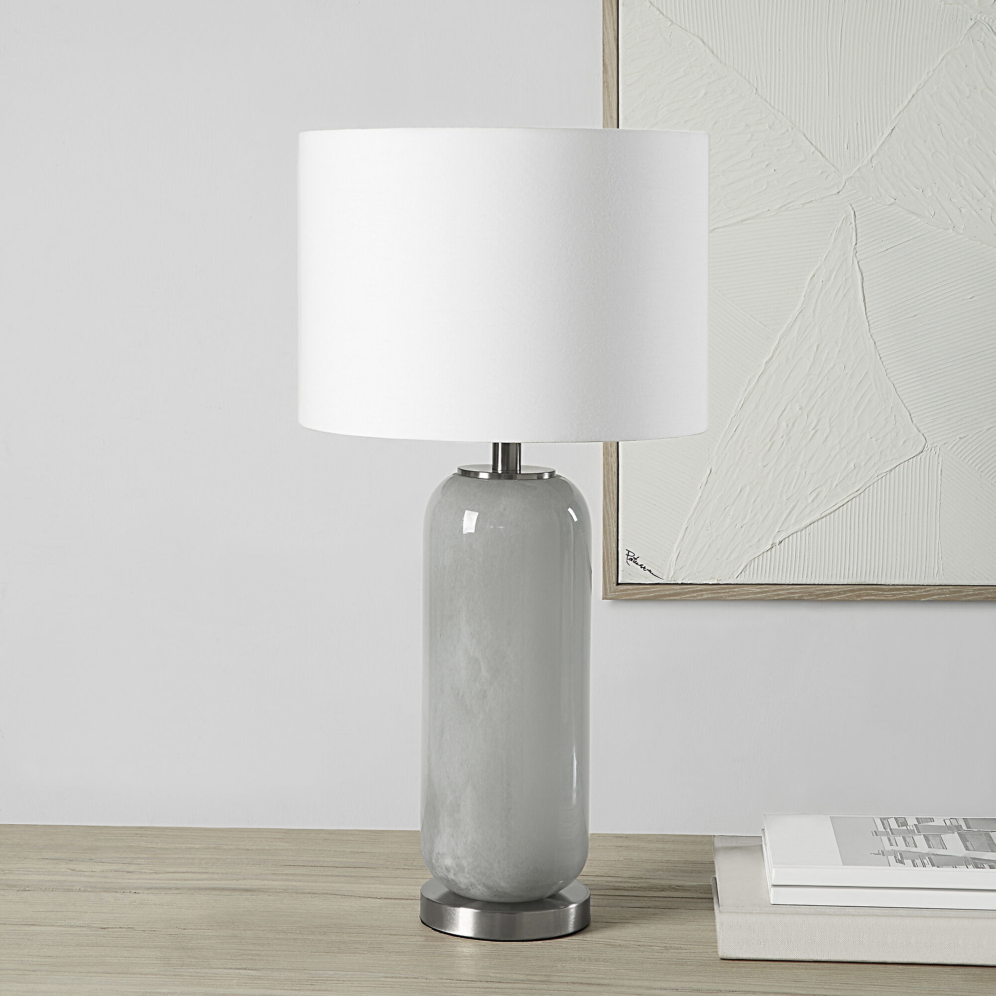 Ahrens 27 inch 100 watt Grey and White with Brushed Nickel Table Lamp Portable Light