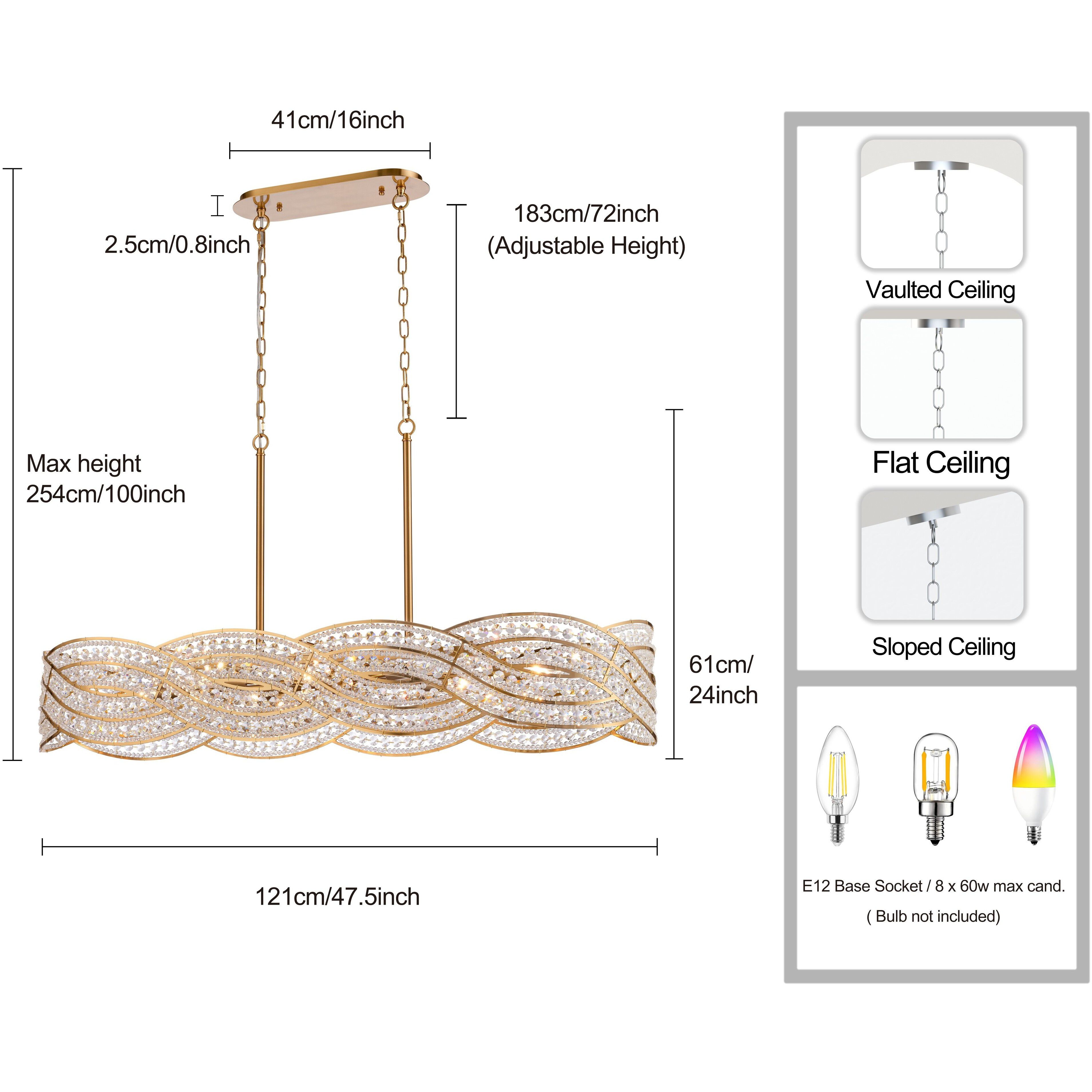 Anastasia 8 Light 47.25 inch Lacquered Gold Linear Chandelier Ceiling Light