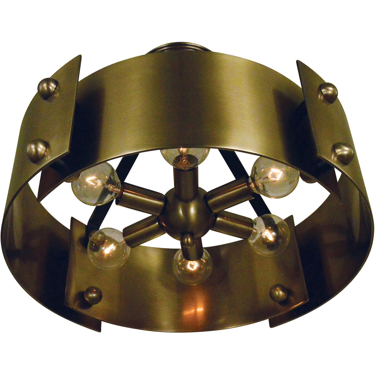Lasalle 6 Light 15 inch Antique Brass with Matte Black Accents Semi-Flush Mount Ceiling Light