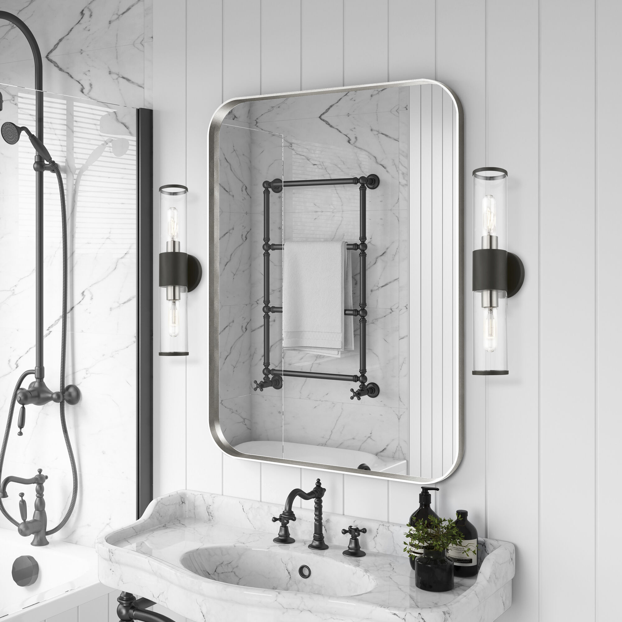 Banca 2 Light 4 inch Black with Brushed Nickel Accent ADA Vanity Sconce Wall Light