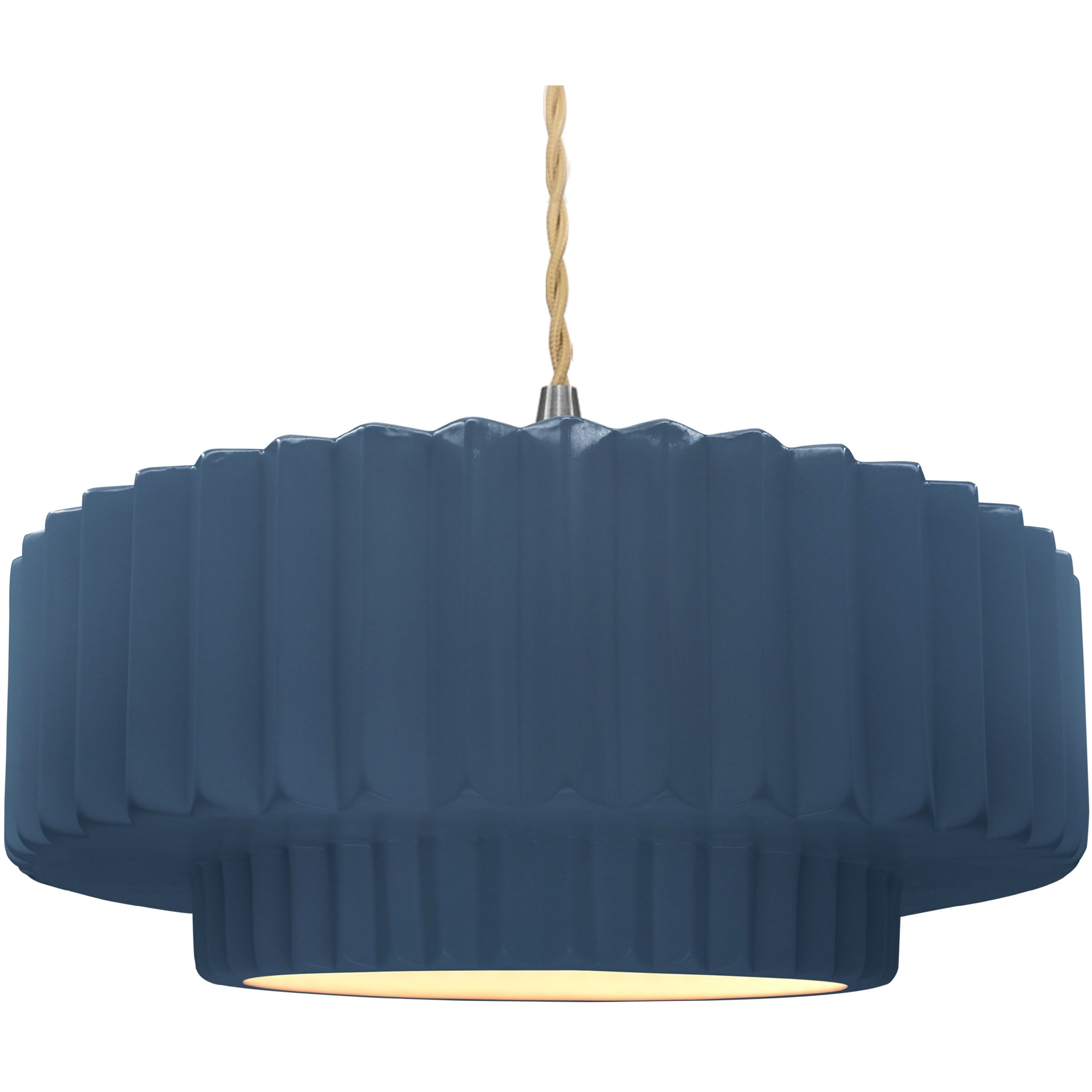 Radiance Collection - Pleated Tier Pendant Ceiling Light in Brushed Nickel, Replaceable Bulb, Beige Twist Cord, Midnight Sky/Matte White, 16.25W x 6H, Form+Finish+Function