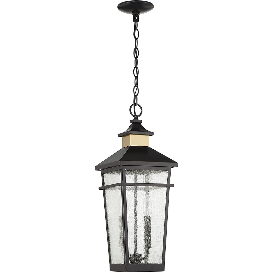 Kingsley 2 Light 8.5 inch Black with Warm Brass Accents Outdoor Hanging Lantern