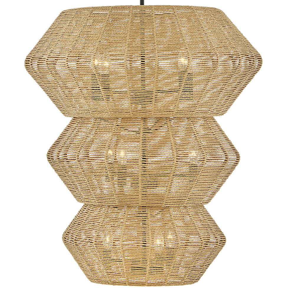 Lisa McDennon Luca 10 Light 27.75 inch Black / Camel Rattan Chandelier Ceiling Light, Multi Tier