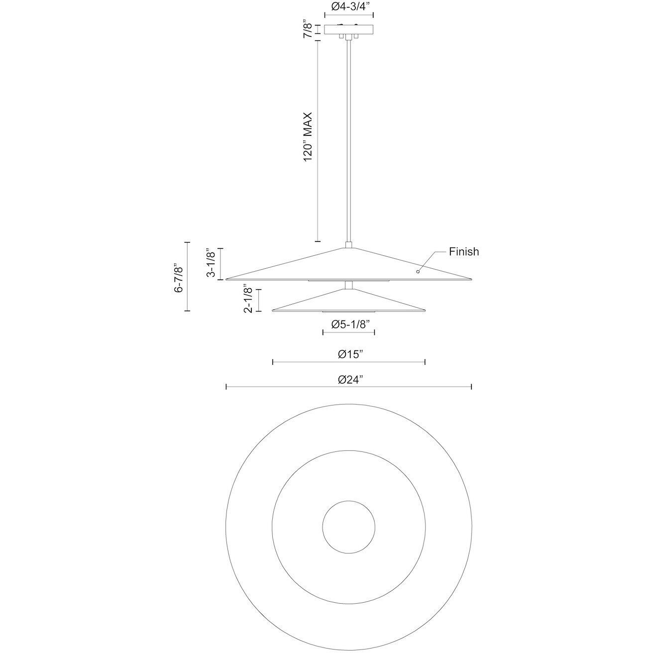 Cruz Pendant Ceiling Light in Metal - Black and White, Spun Aluminum Shade