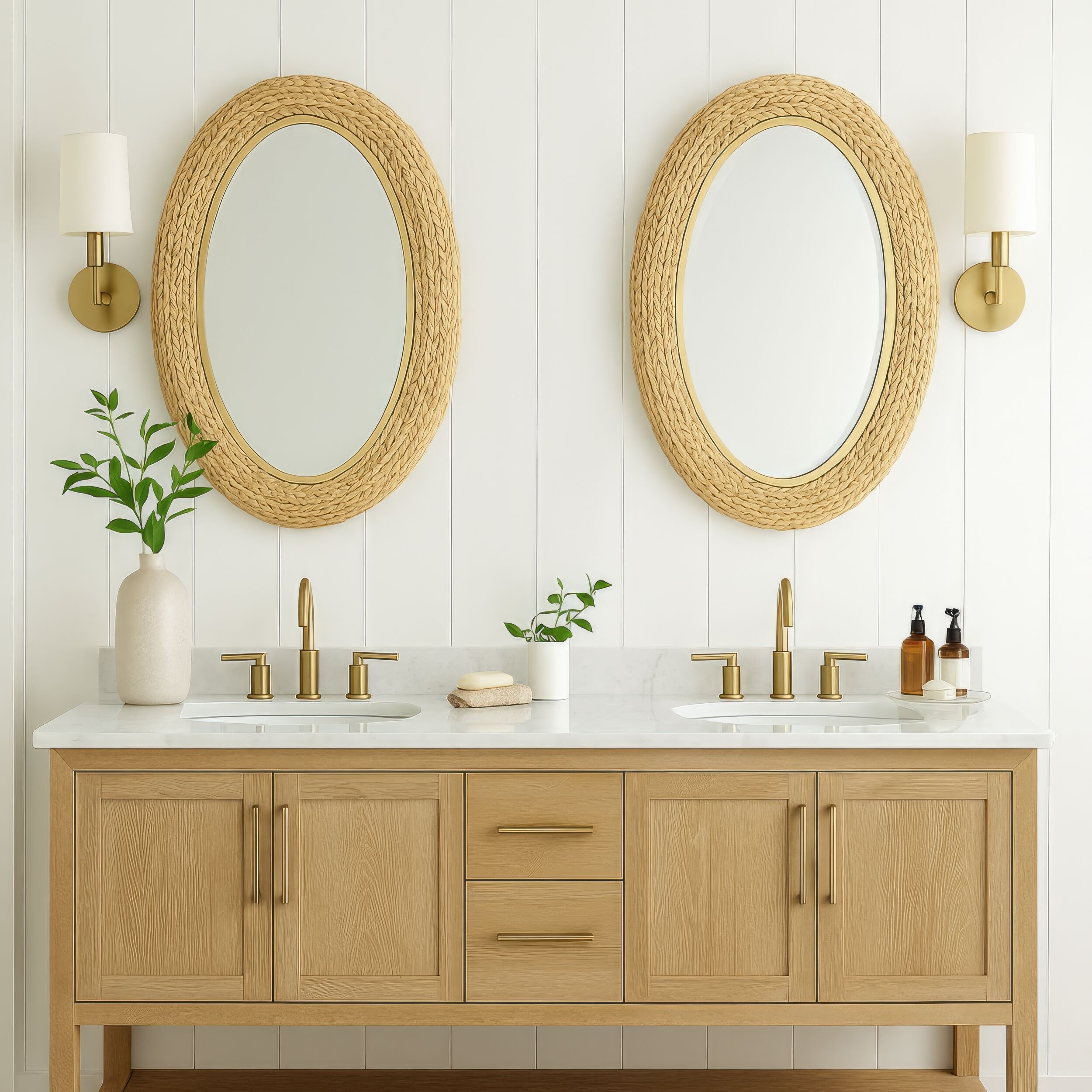 Athena 40.25 X 24.25 inch French Gold with Natural Seagrass Wall Mirror