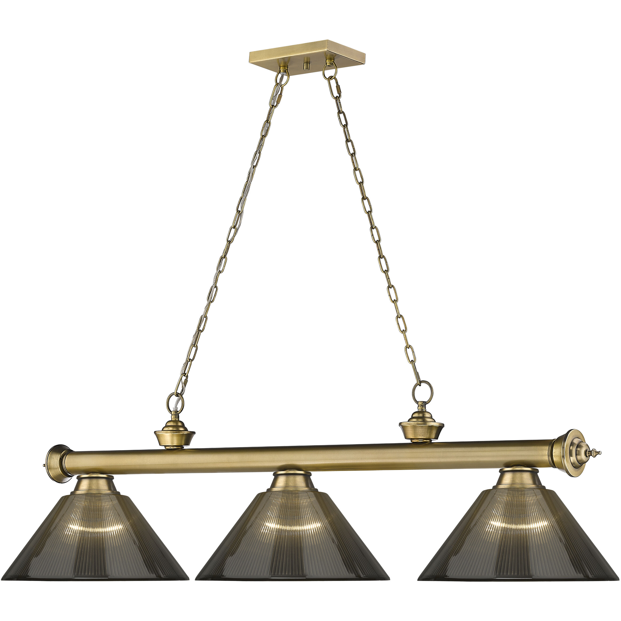 Cordon 3 Light 57.25 inch Rubbed Brass Billiard Ceiling Light in Smoke Acrylic