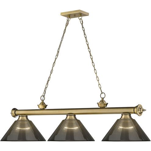 Cordon 3 Light 57.25 inch Rubbed Brass Billiard Ceiling Light in Smoke Acrylic