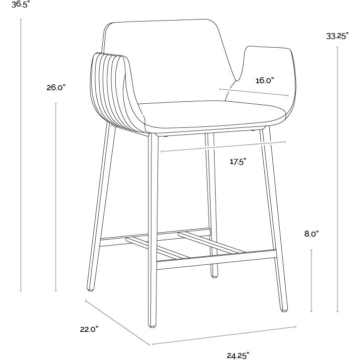 Lucano 36.5 inch Milliken Cognac Counter Stool