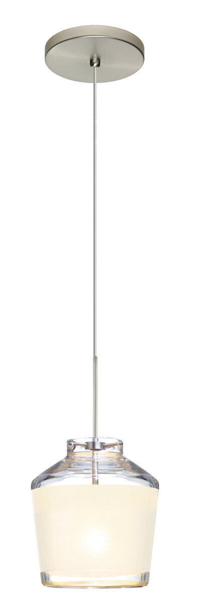 Pica 6 1 Light Satin Nickel Pendant Ceiling Light in Halogen, White Sand Glass