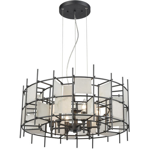Spanish Alabaster 6 Light 24 inch Dark Graphite with Off White Chandelier Ceiling Light