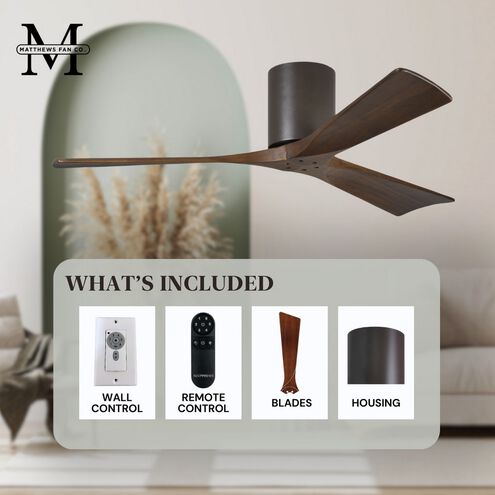 Atlas Irene-3H 52 inch Textured Bronze with Walnut Tone Blades Ceiling Mount Paddle Fan, Flush Mounted