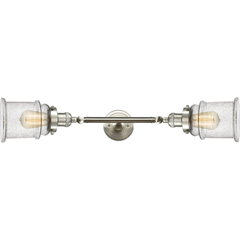 Franklin Restoration Canton 2 Light 17 inch Brushed Satin Nickel Bath Vanity Light Wall Light in Seedy Glass, Franklin Restoration