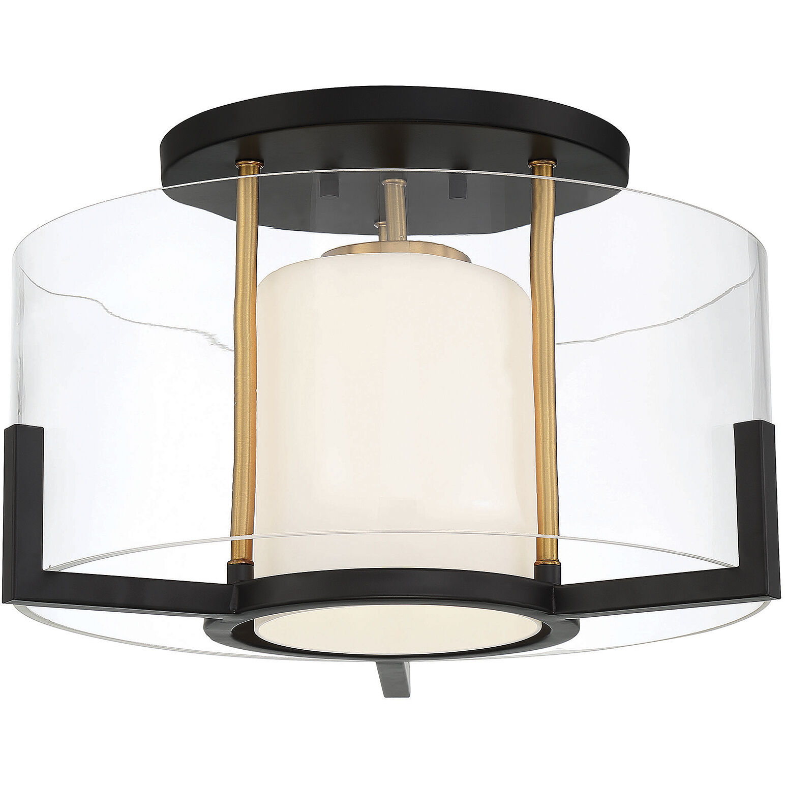 Eaton 1 Light 17 inch Black with Warm Brass Accents Semi-Flush Ceiling Light