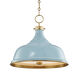 Painted No.1 3 Light 18 inch Aged Brass/Blue Bird Pendant Ceiling Light