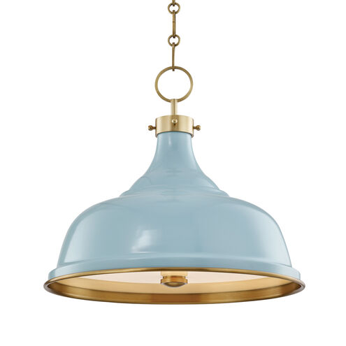 Painted No.1 3 Light 18 inch Aged Brass/Blue Bird Pendant Ceiling Light