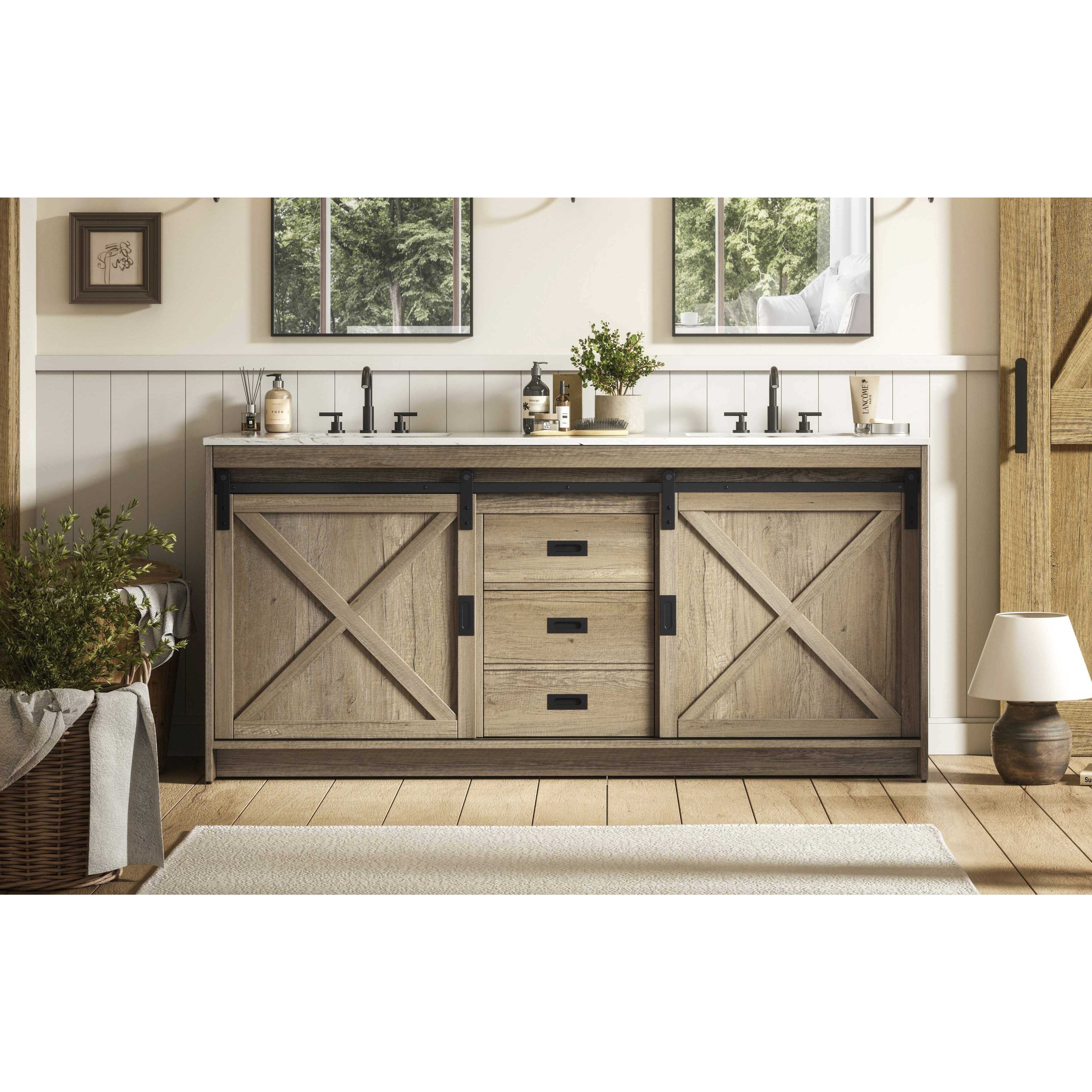 Austin 72 X 34 inch Natural Oak Bathroom Vanity Cabinet