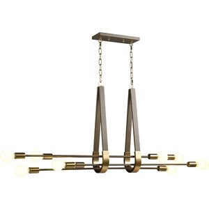 Sabine 10 Light 58 inch Pecan and Brushed Gold Linear Chandelier Ceiling Light