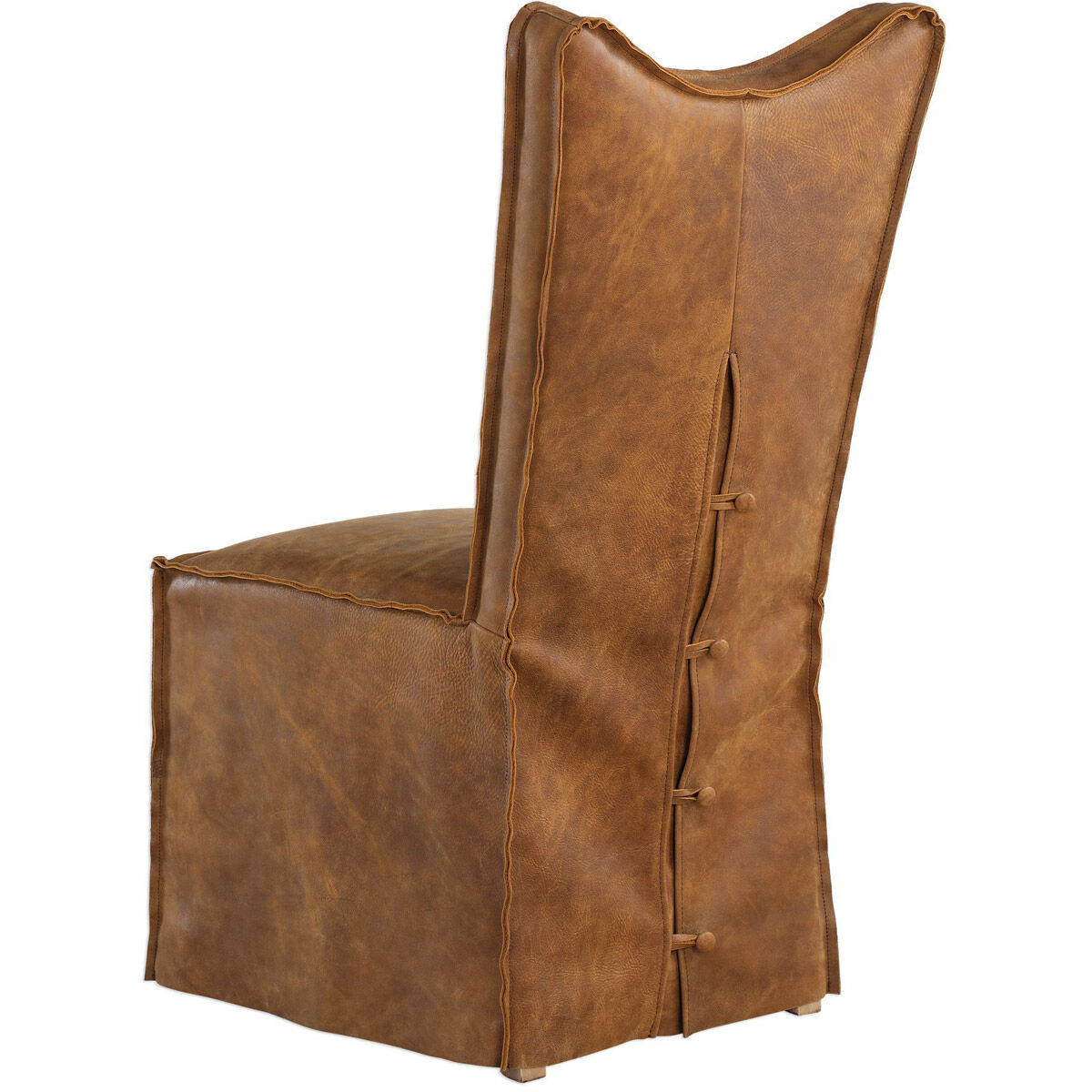 Delroy Distressed Hand-Sanded Cognac Nubuck Leather Armless Chairs, Set of 2