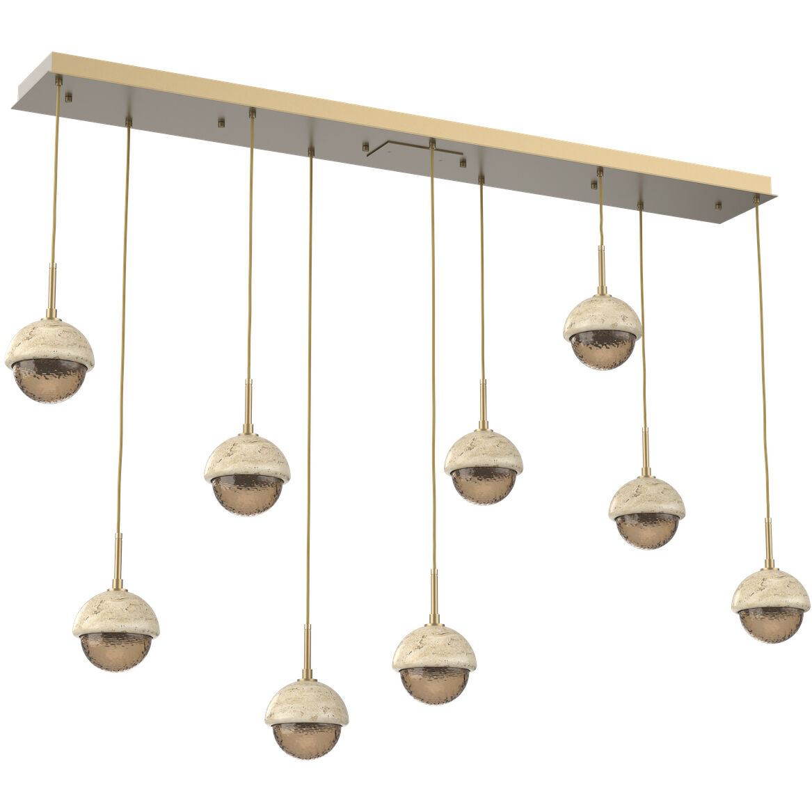 Cabochon LED 66.2 inch Gilded Brass with Travertine Stone Linear Multi-Pendant Ceiling Light in Bronze, 2700K LED