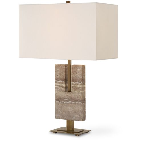 Turning Point 26 inch 150.00 watt Travertine and Brushed Antique Brass Table Lamp Portable Light