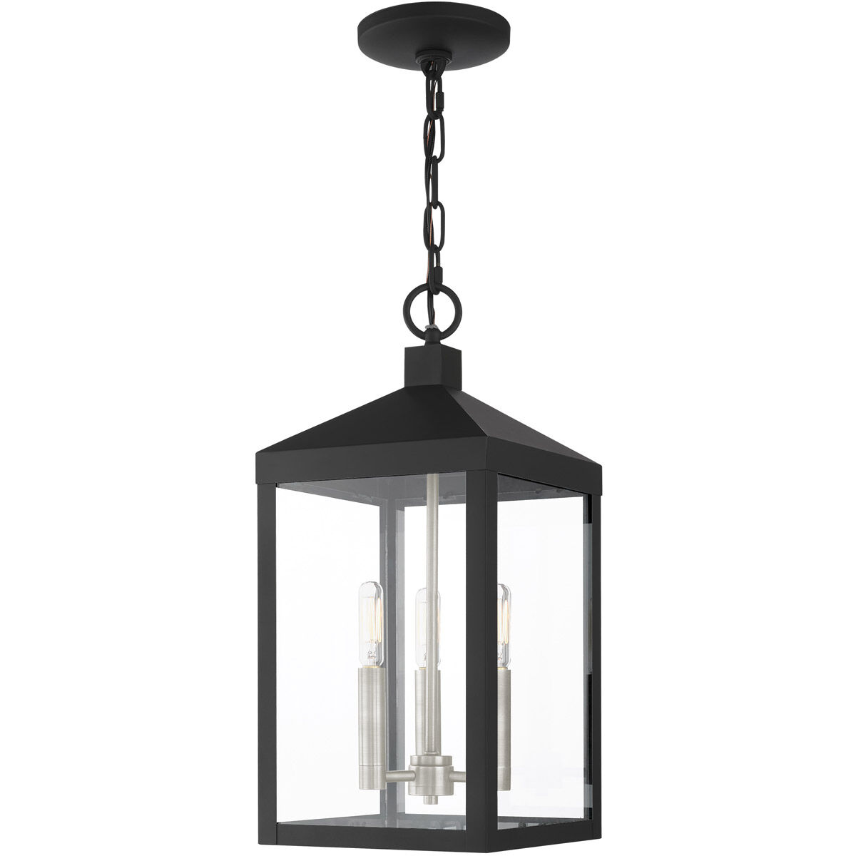 Nyack 3 Light 8.25 inch Black with Brushed Nickel Cluster Outdoor Pendant Lantern