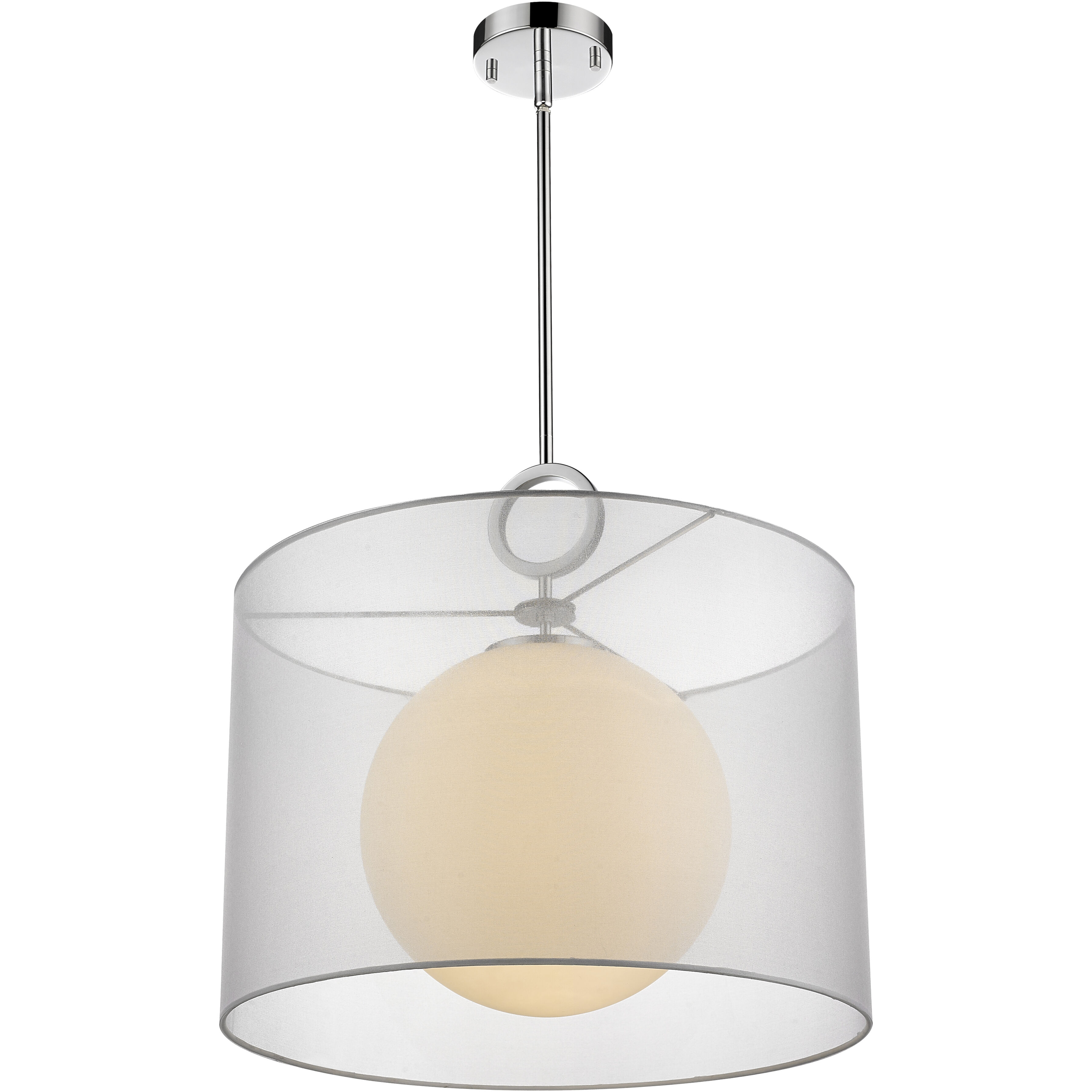 Arosia 1 Light 20 inch Chrome Pendant Ceiling Light in 9, White Fabric